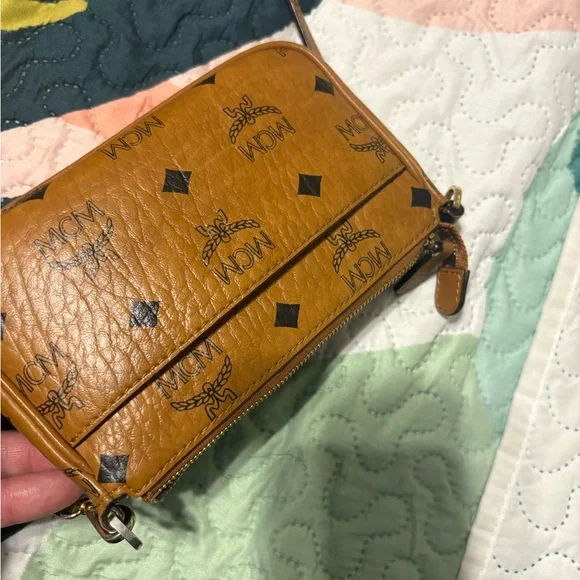 MCM Cognac Visetos Leather Crossbody with Bear Patch and Dark Teal Detail - Picture 10 of 12